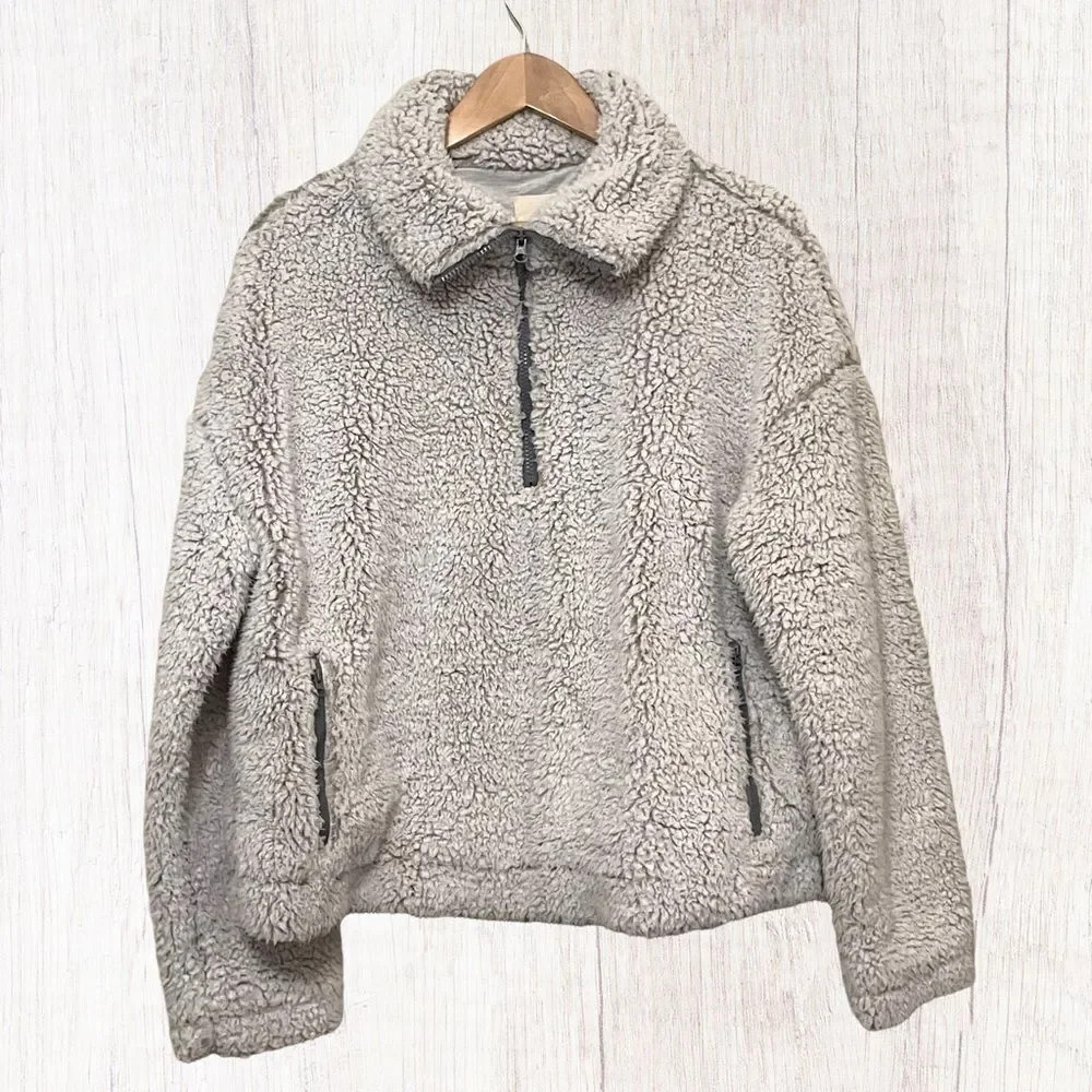 Anthropologie Thread & Supply Silver 1/4 Zip Sherpa Pullover SZ L‎